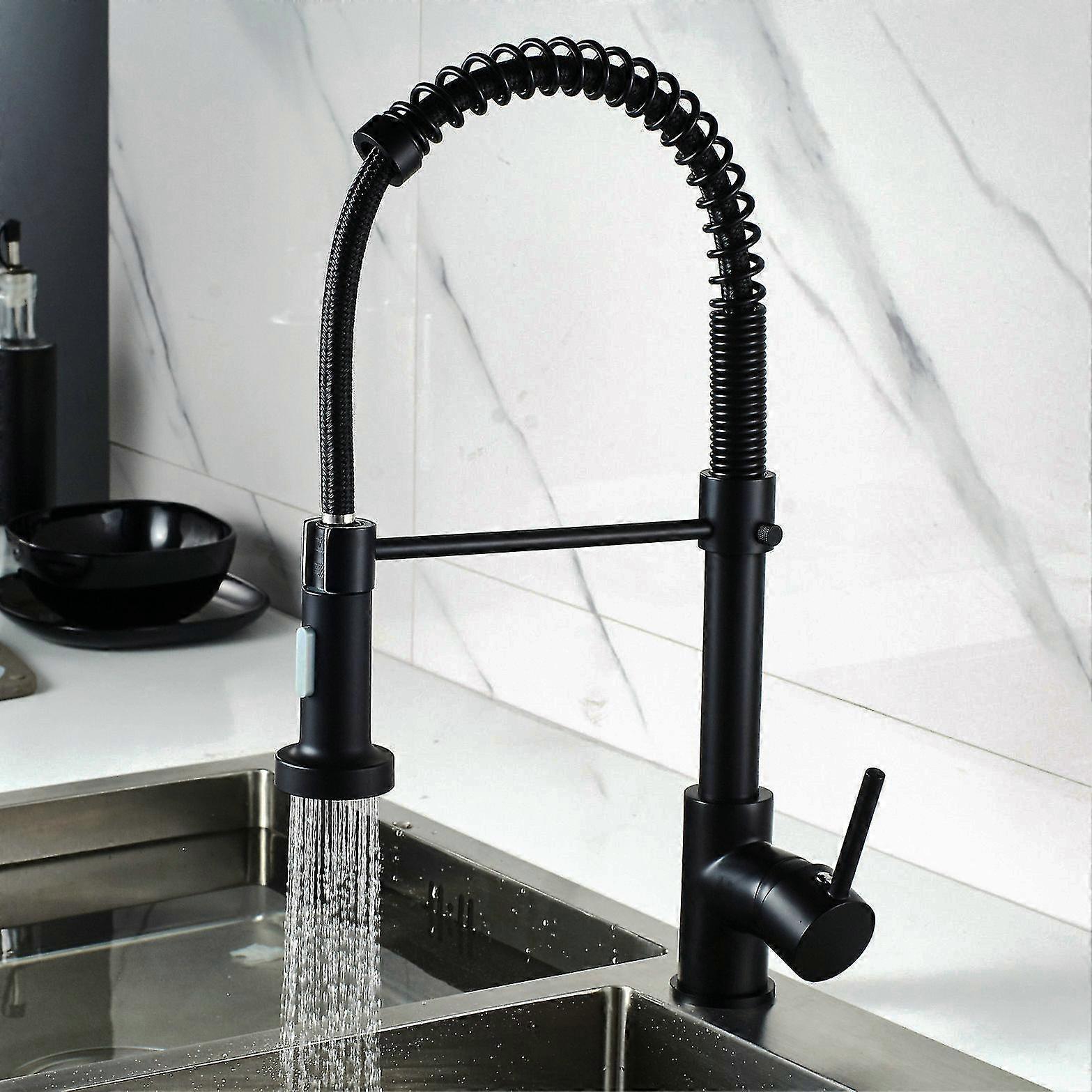 Chrome Plated Integral Kitchen Sink Faucet And Spring Nozzle Pull Out Hose Spray Single Rod Swan Neck