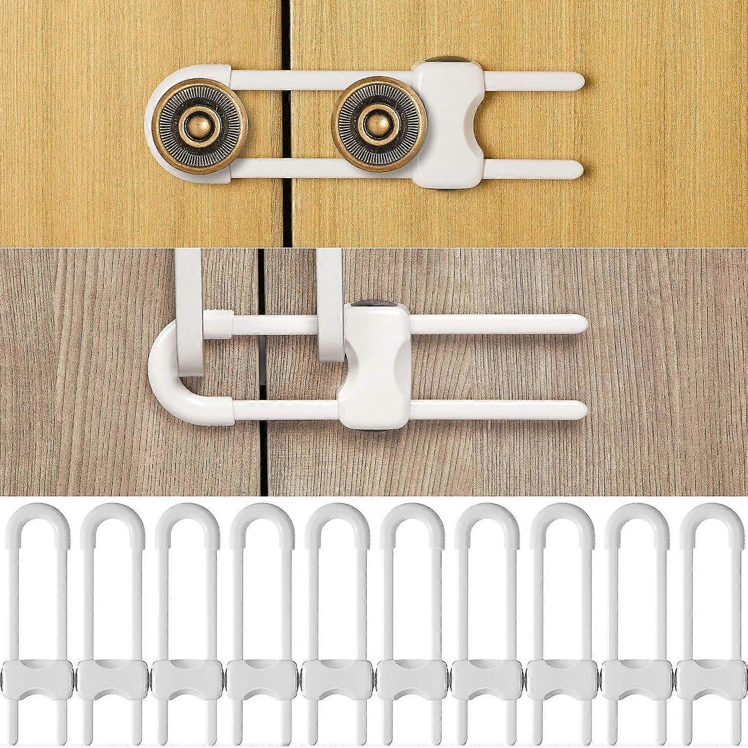 10 Pieces Sliding Cabinet Locks, Child U-Shaped Proofing Cabinet with Adjustable Safety Child Lock, Easy to Use Childproof Latch for Knob Handle on Ki