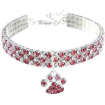 Pet Collar With Diamonds, Adjustable Crystal Diamond Elastic Heart Claw Pendant Wedding Cat And Dog Small Pet Necklace Jewelry,pink,s