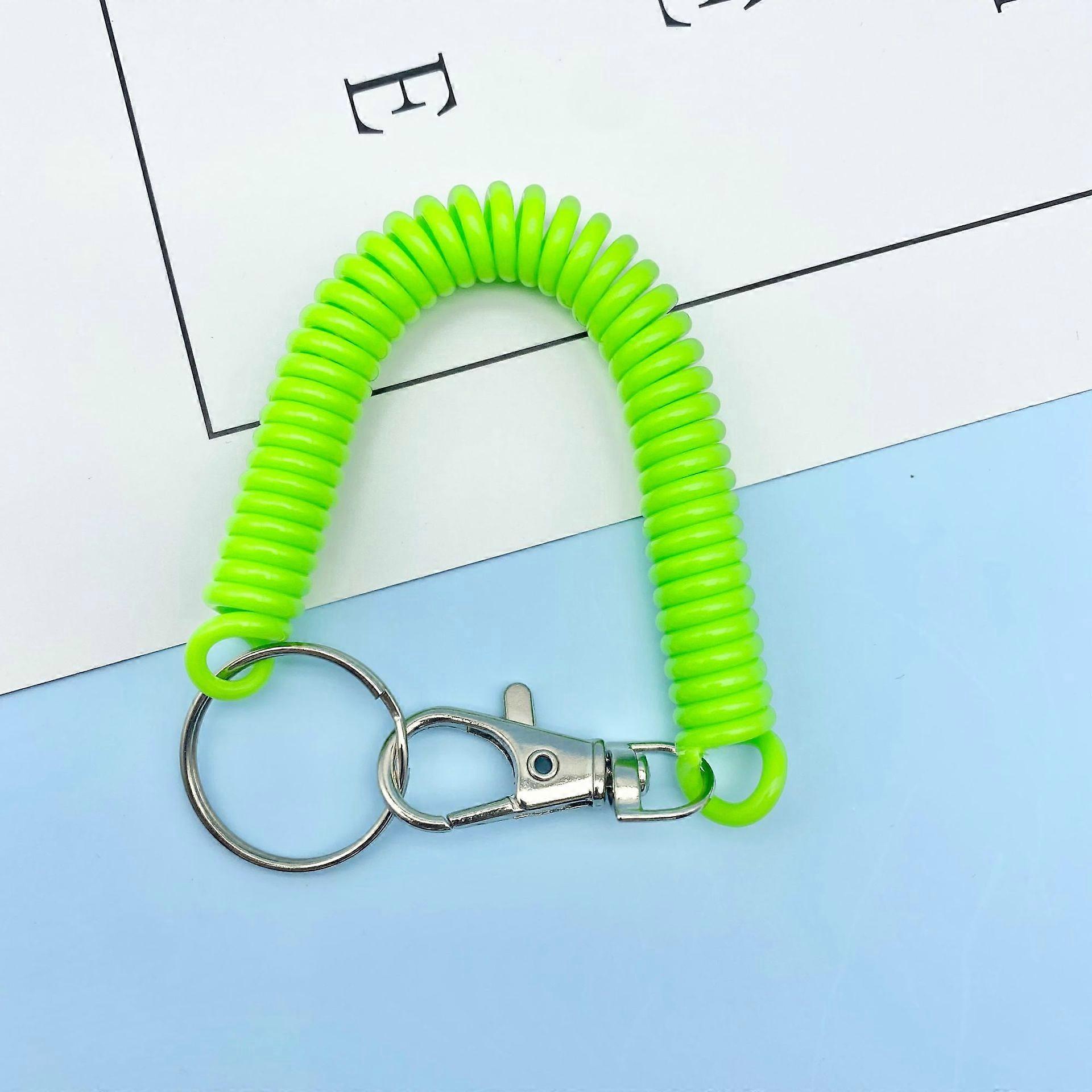 1pc green Spiral Spring Rope Keychain Retract