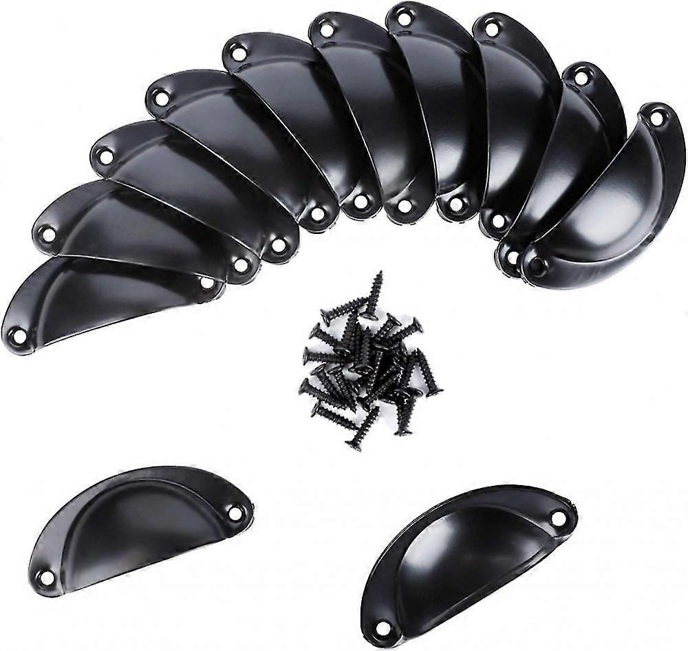 12 Pack Seashell Shaped Iron Handles For Kitchen Cupboard Door, Drawer Pulls (black Cup Pulls)