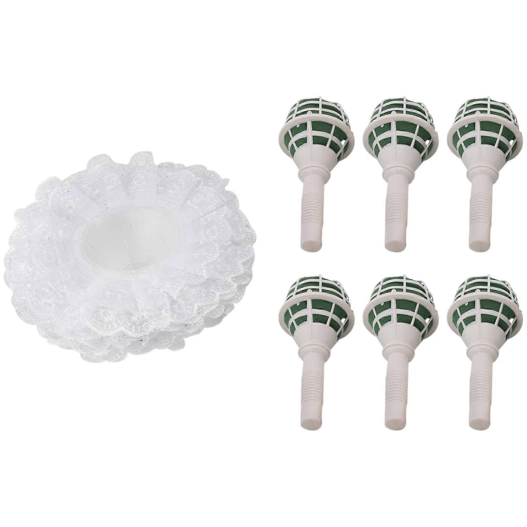 6 Wedding Bridal Bouquet Holder Handles with 6 White Lace Flower Holders