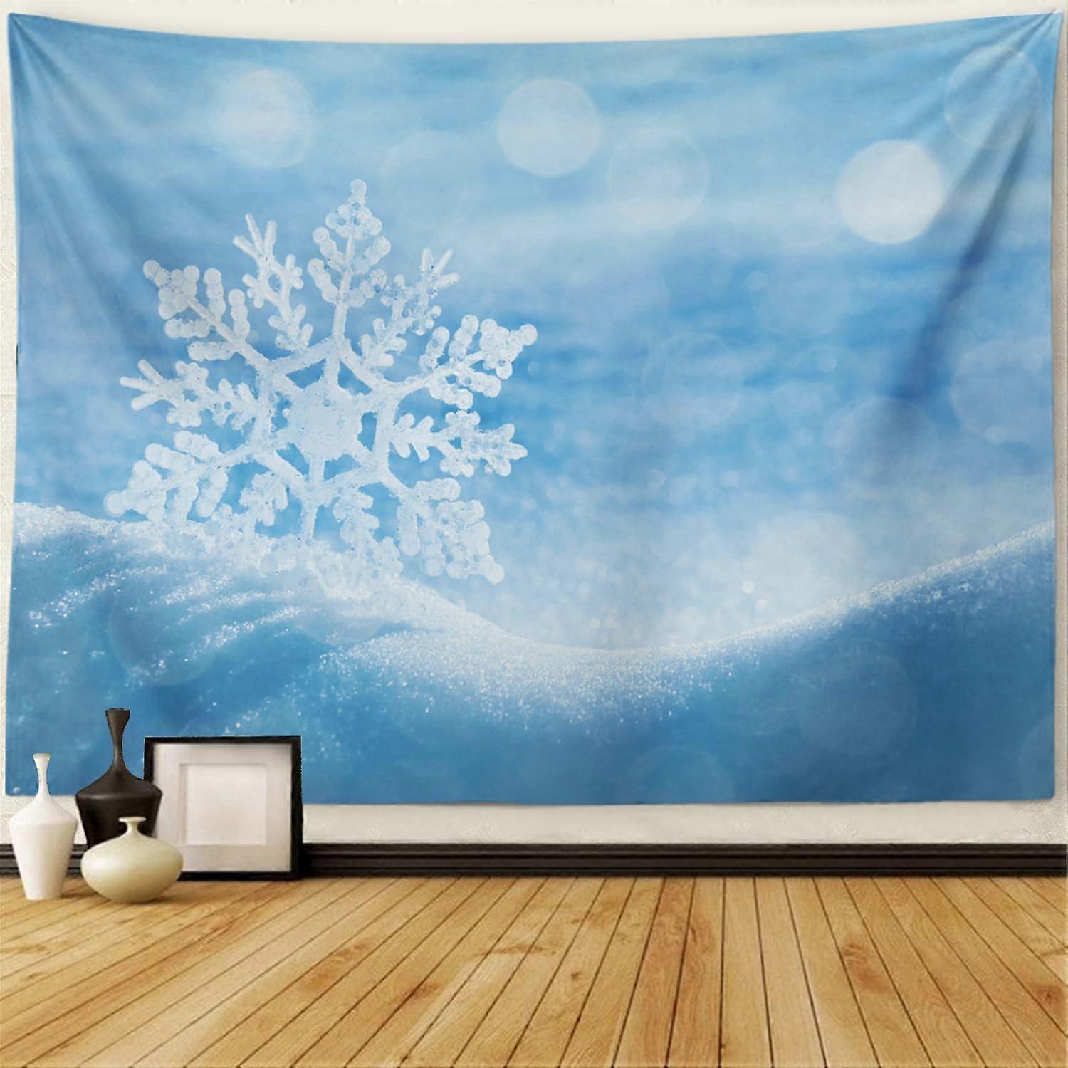Blue Light Wall Tapestry Christmas With Decorative Snowflake Snow Ice Winter Mountain Scene Frozen Tapestry Wall Hanging Wall Decor Tapestry for Bedro