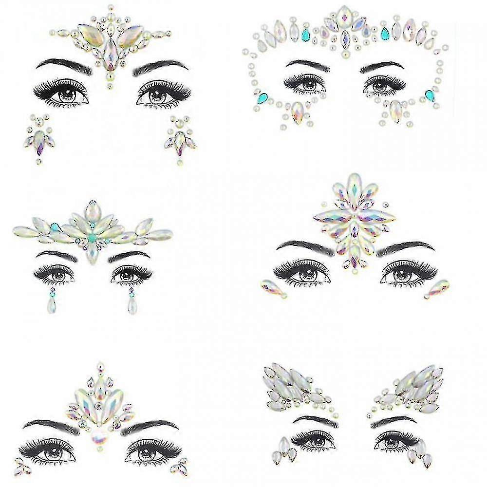 6pcs Halloween Noctilucent Face Gems Tattoo Sticker,cosplay