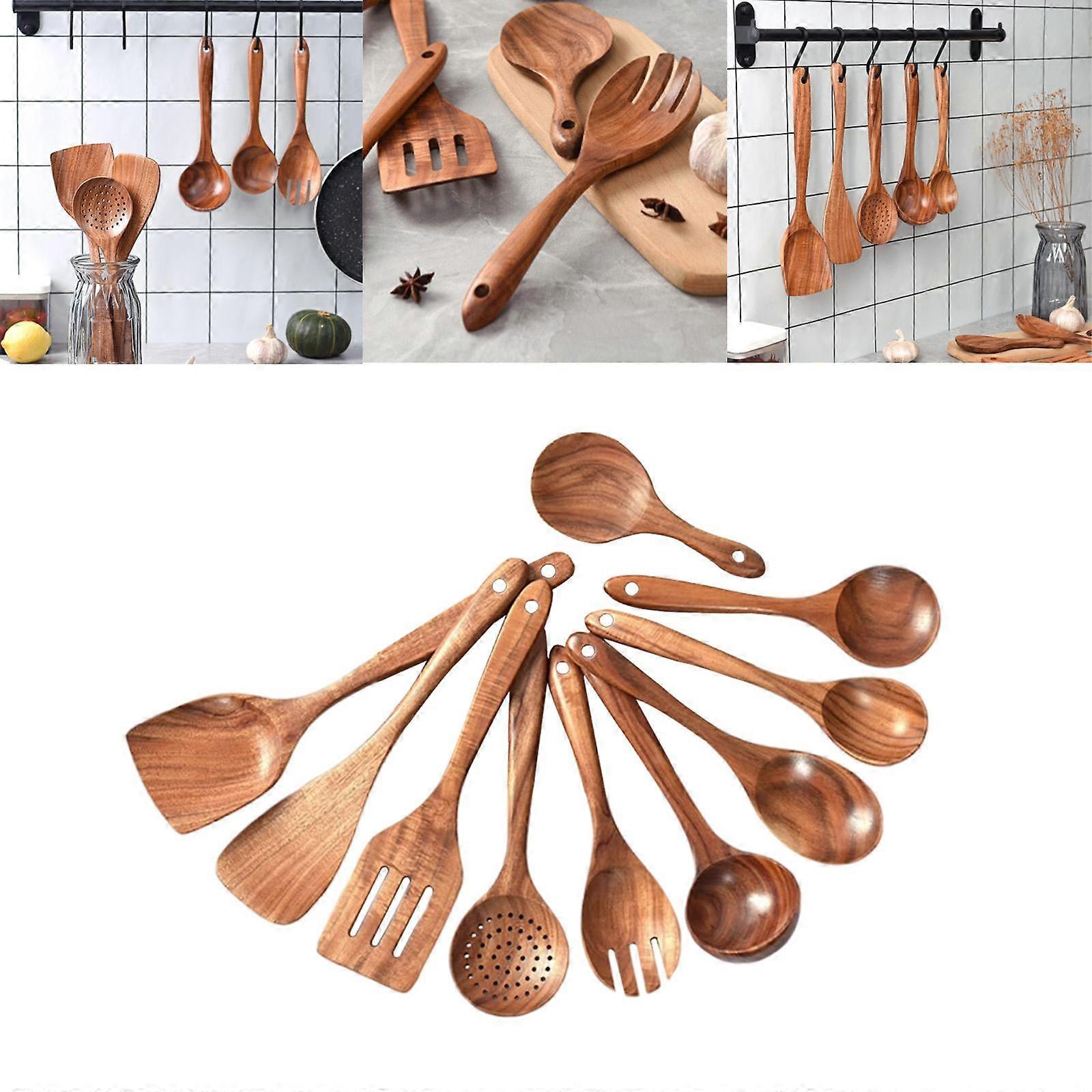 Japanese Style Wooden Kitchen Utensils Set Durable Non Stick Anti-Scratch for Tools - 3pcs