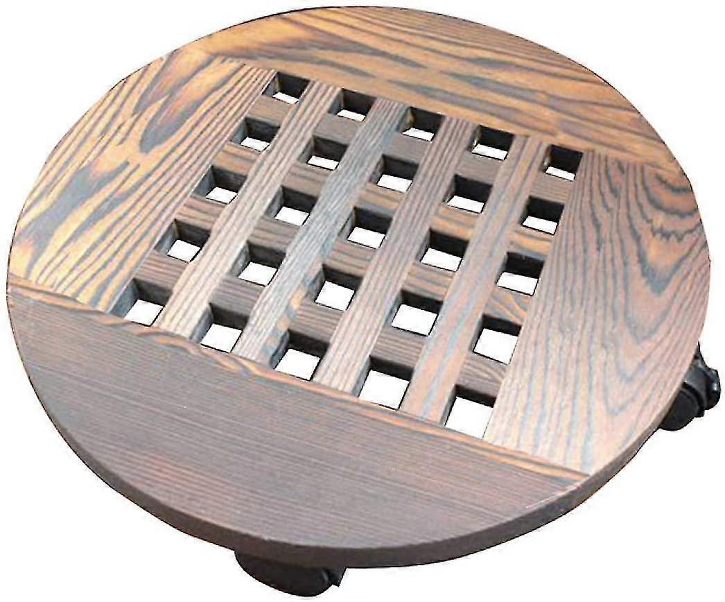 Wooden Planter Caddy Potted Plant Stand With Wheels, Rolling Round Flower Pot Base Roller Mobile Tray Planter Cart For Home Garden Outdoor, 25cm