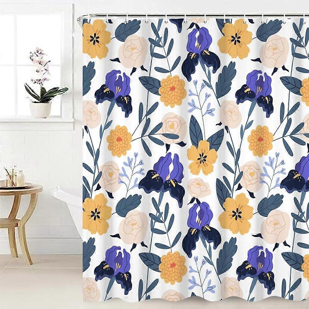 自由奔放に生きる花のシャワーカーテンボヘミアンパープルとイエローの花自然植物新鮮かわいい防水生地シャワーカーテンバスルームの装飾のためのシャワーカーテン