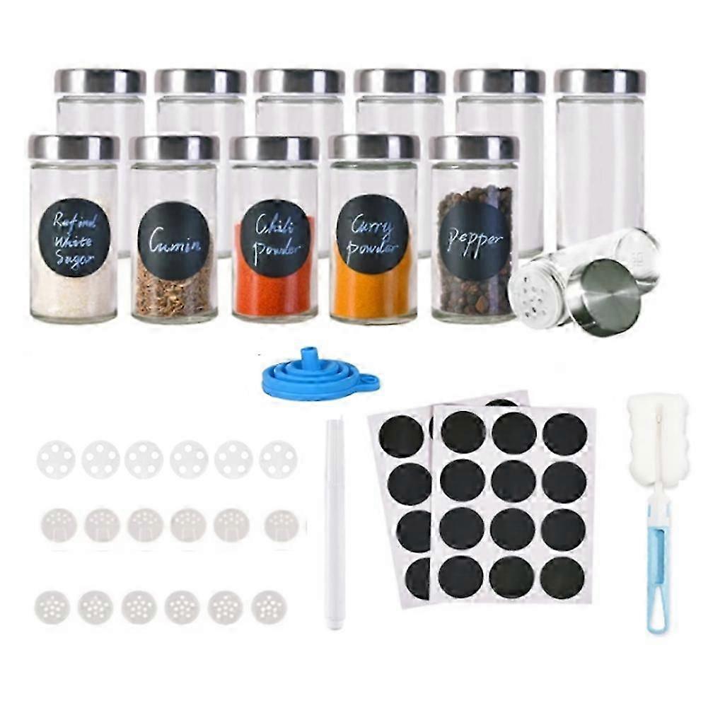 12 Spice Jars with Shaker Lids High-Quality Spice Jars with Lids-Round Glass Spice Jars -Spice Cont