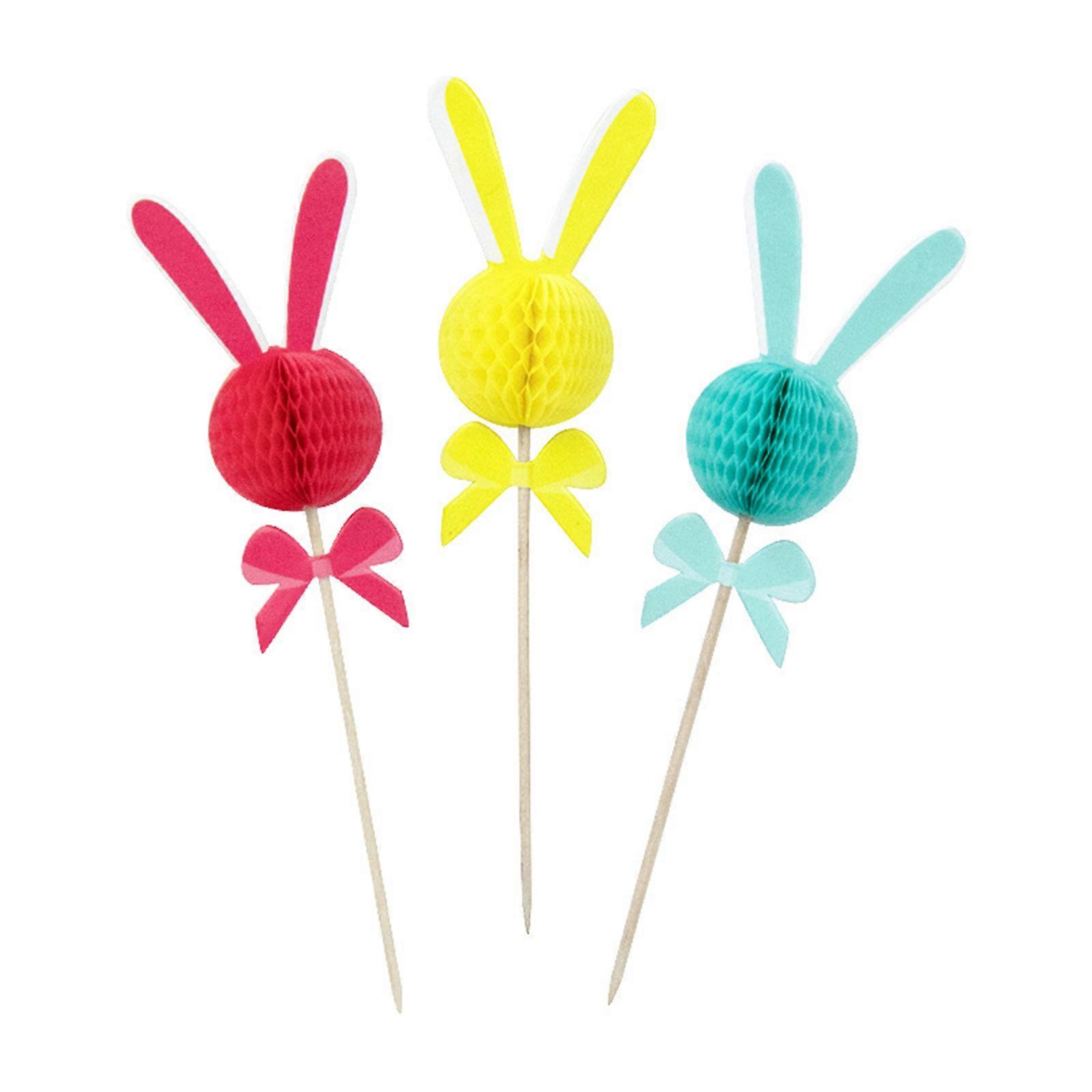 3 Colors Easter Rabbit Cake Toppers - 12PCS