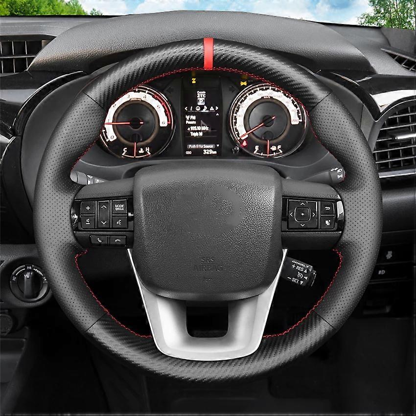 Black Faux Leather Hand-stitched No-slip Comfortable Soft Car Steering Wheel Cover for Toyota Fortuner 2015-2021 Hilux 2015-2021