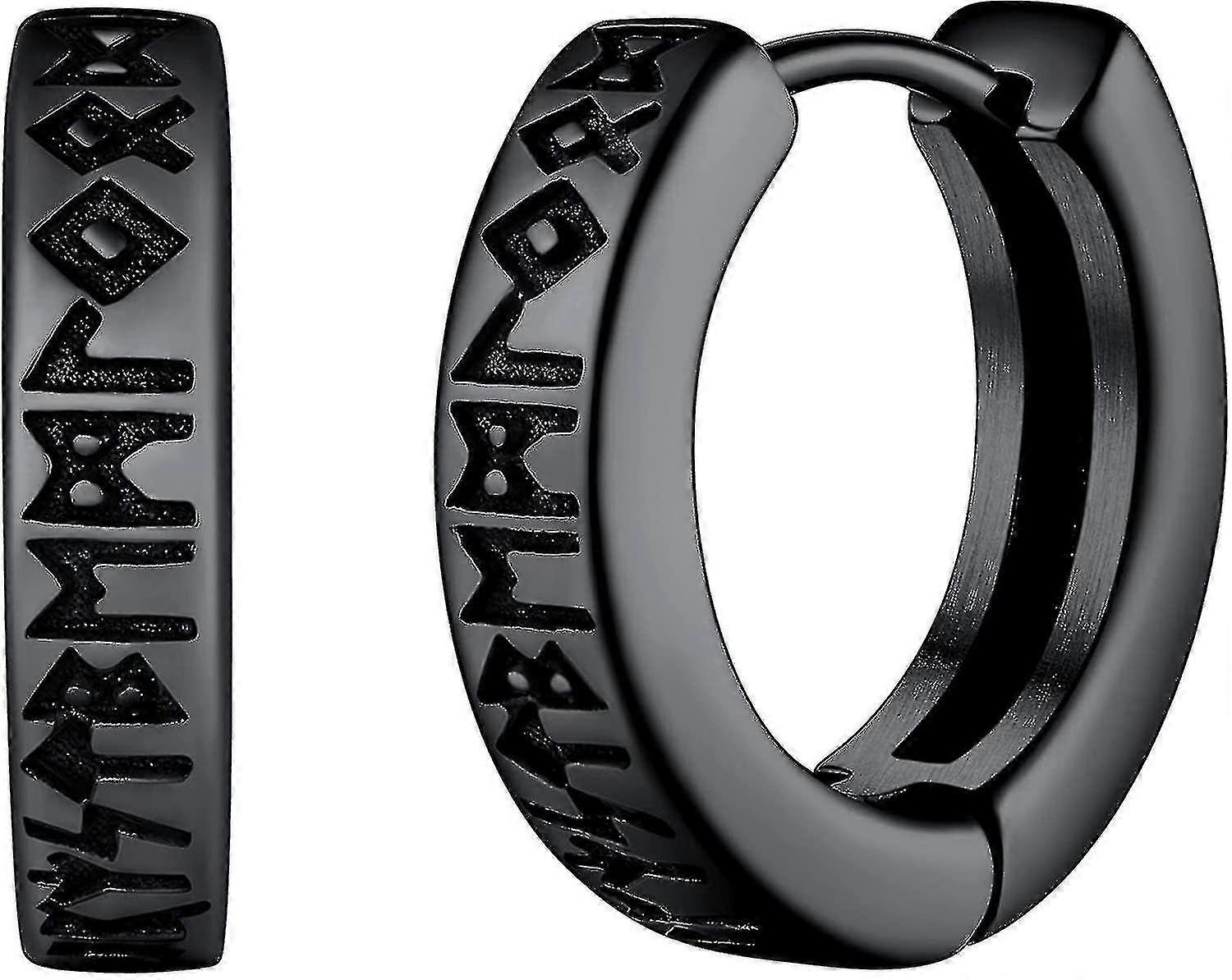 Norse Viking Runes Hoop Σκουλαρίκια για Άνδρες Γυναίκες - 12mm Huggie Hoops