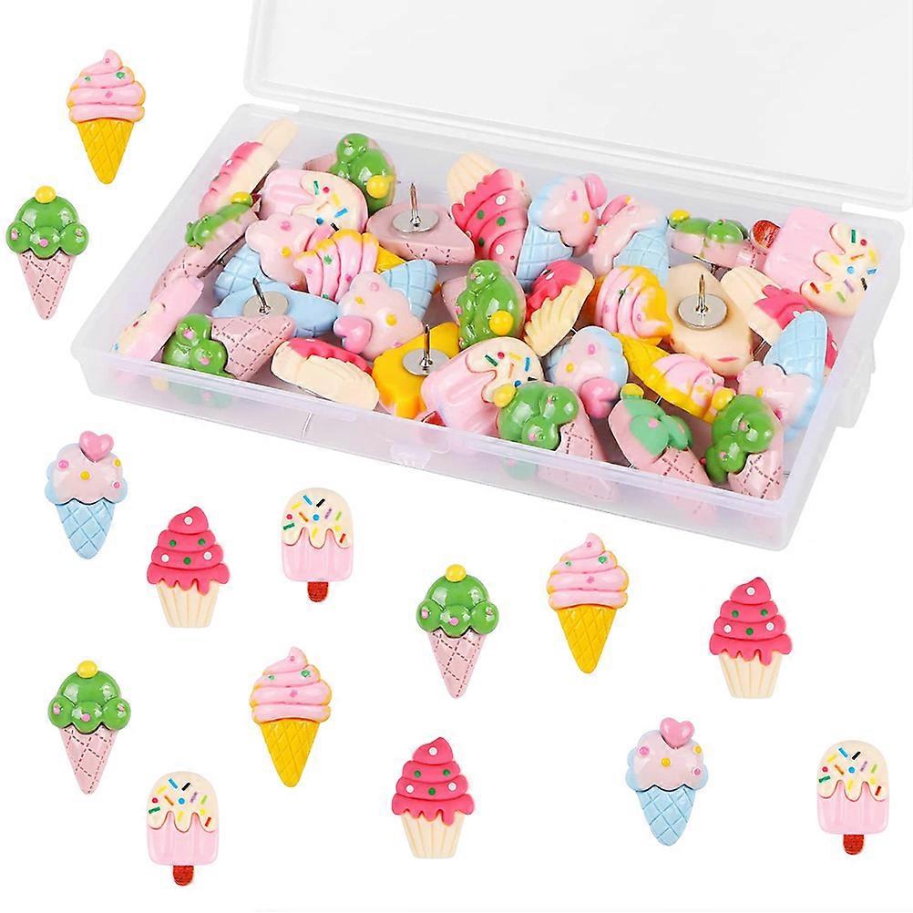 30pcs Replaceable Push Pin Thumbtacks Ice Cream Shape Thumb Tacks Map Fixator