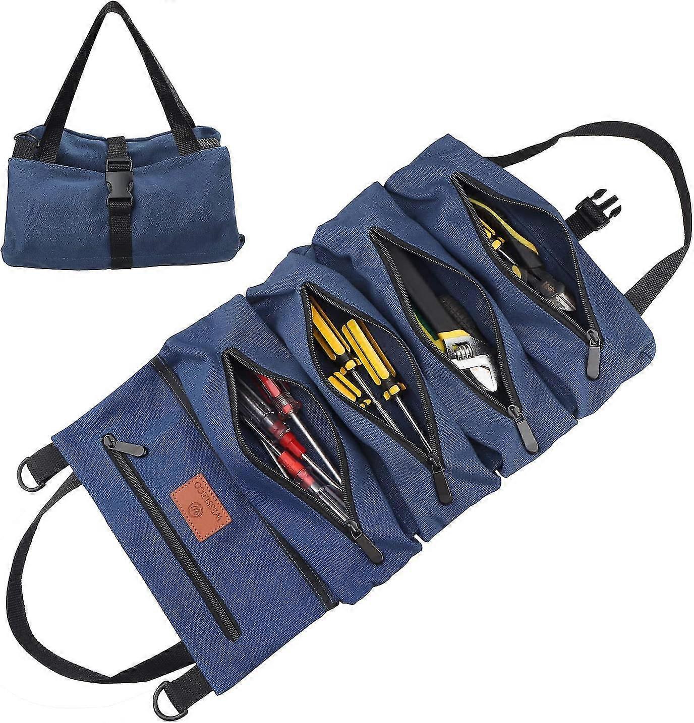 Roll Up Wrench Tool Bag - Canvas - Blue