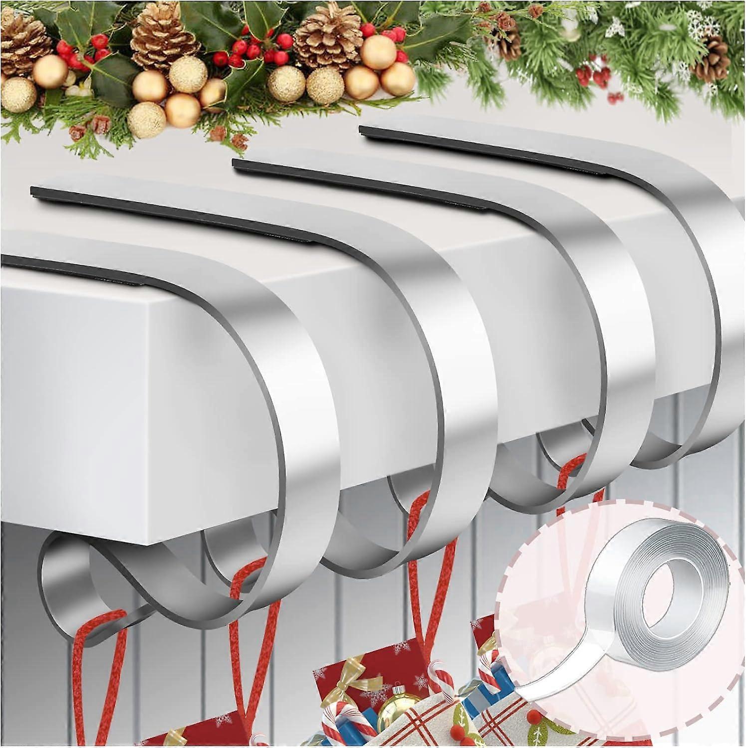 Christmas Stocking Holder for Fireplace, Set of 4 Stocking Hangers Adjustable Non-Slip Stocking Hooks