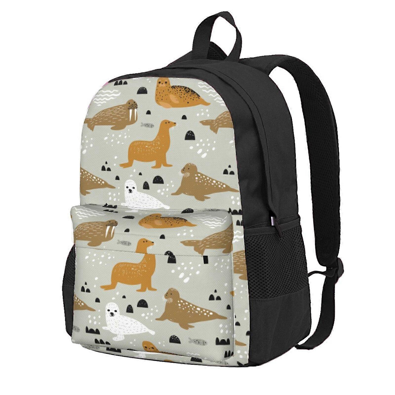 Seal And Walrus Pattern Backpack,Large Capacity Backpack,Laptop Backpack,Water Resistant Backpack For Women Men