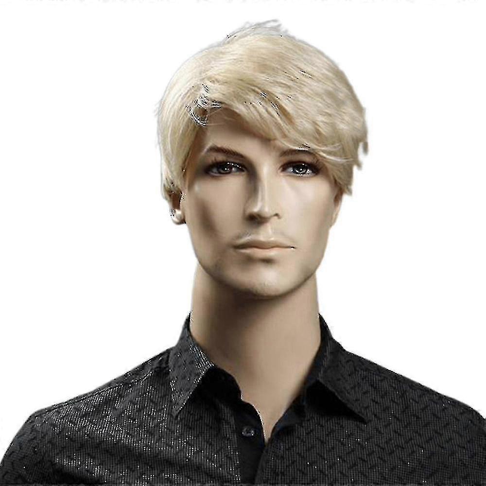 Moda masculina peruca loira curta inclinada