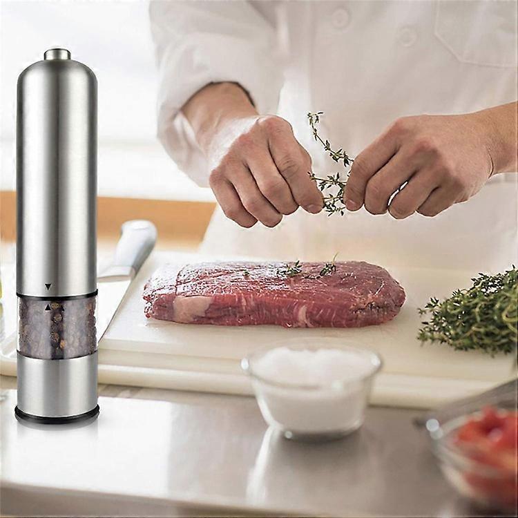 Electric Salt and Pepper Grinder with Batteries - Stainless Steel Salt and Pepper Grinder - Salt and Pepper Shaker with LED Light - 9" x 2"