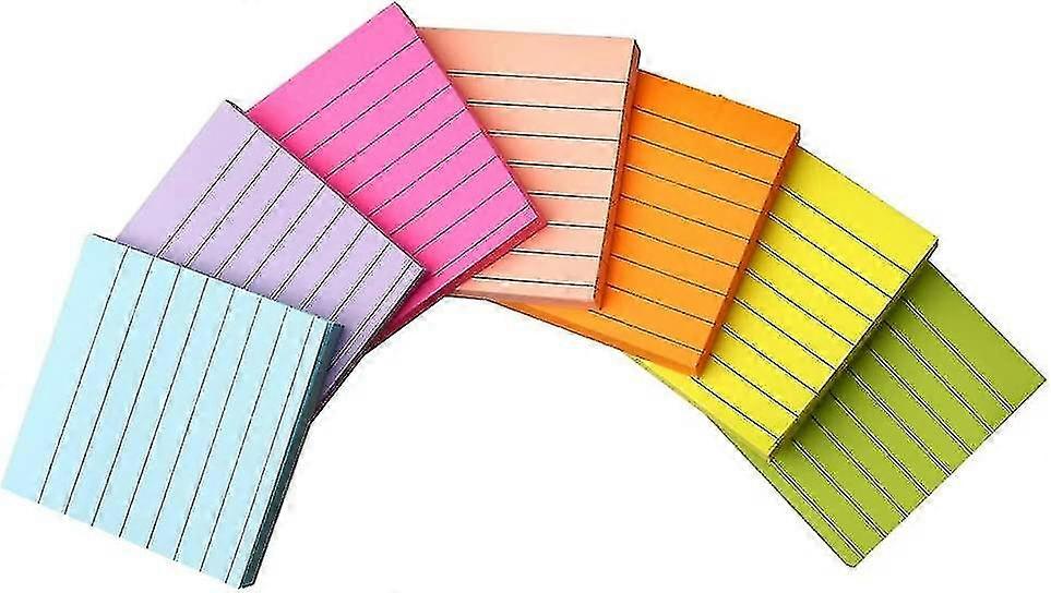 7 Pcs 560 Sheets Lined Stick Notes, 7.5 * 7.5cm Super Sticky Notes 7 Bright Gift