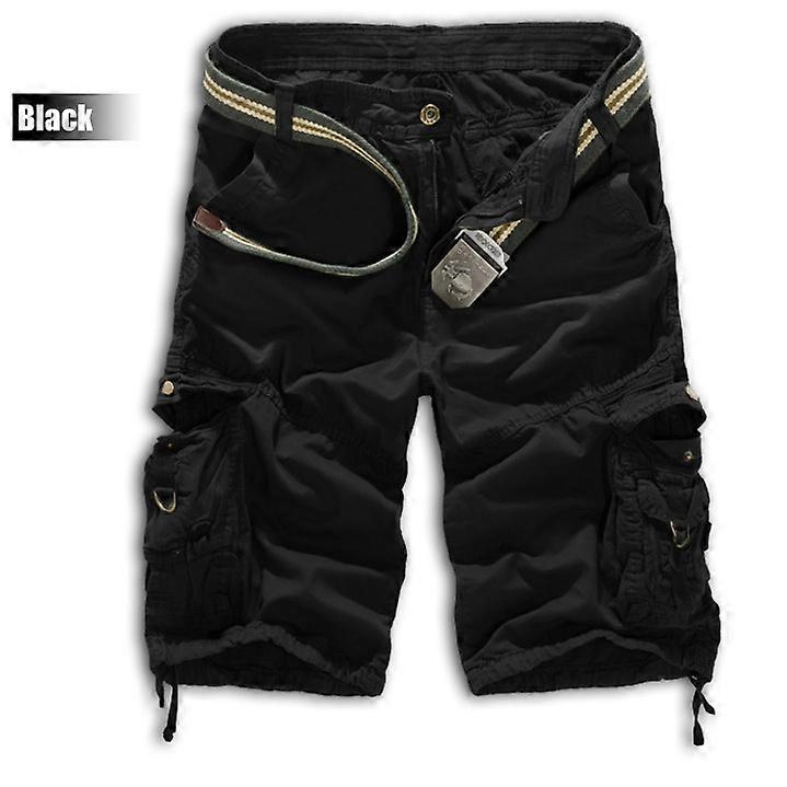 Men Military Pockets Army Cargo Shorts Half Pants Camo Work Bottoms(Black)