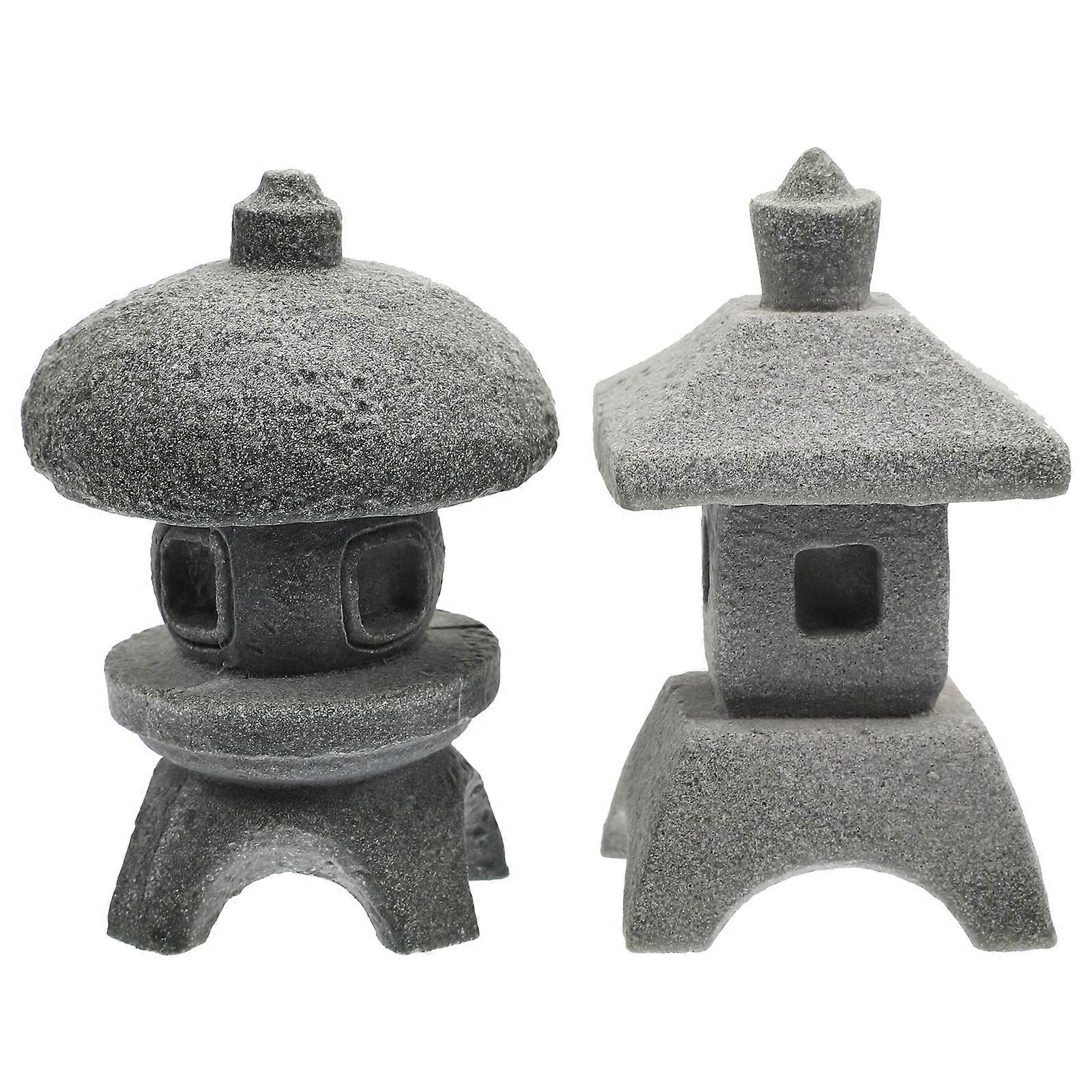 2PCS Lantern Shape Landscape Ornament Sandstone Lantern Garden Decorations