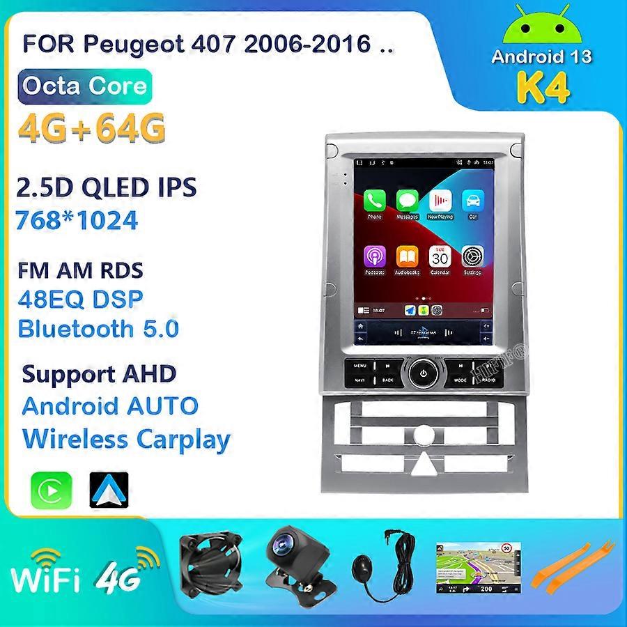 Vertical Screen Tesla Android 13 For Peugeot 407 2006-2016 Multimedia Car Player Stereo DSP Carplay 2 Din Carpaly IPS DSP