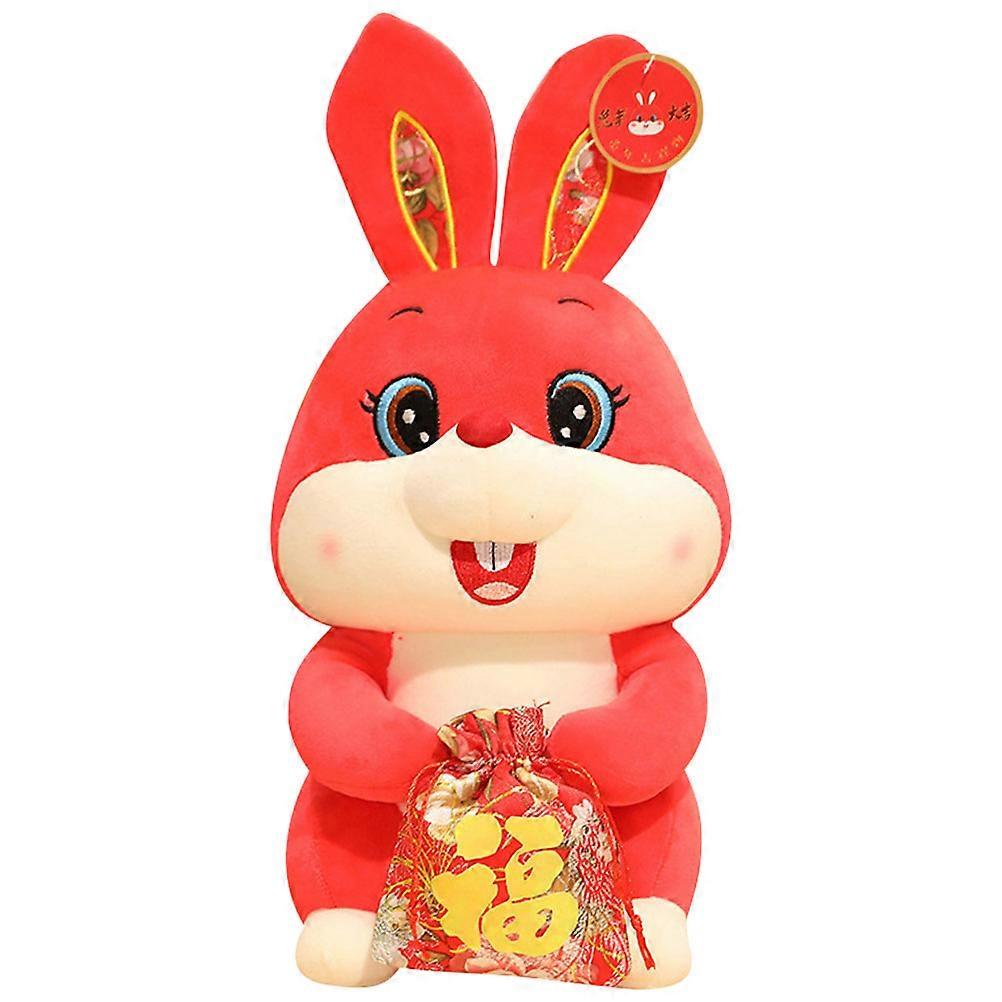 Plush Cartoon Rabbit Doll Mascot 2023 Year of the Rabbit Doll with Lucky Bag Tabletop Ornament