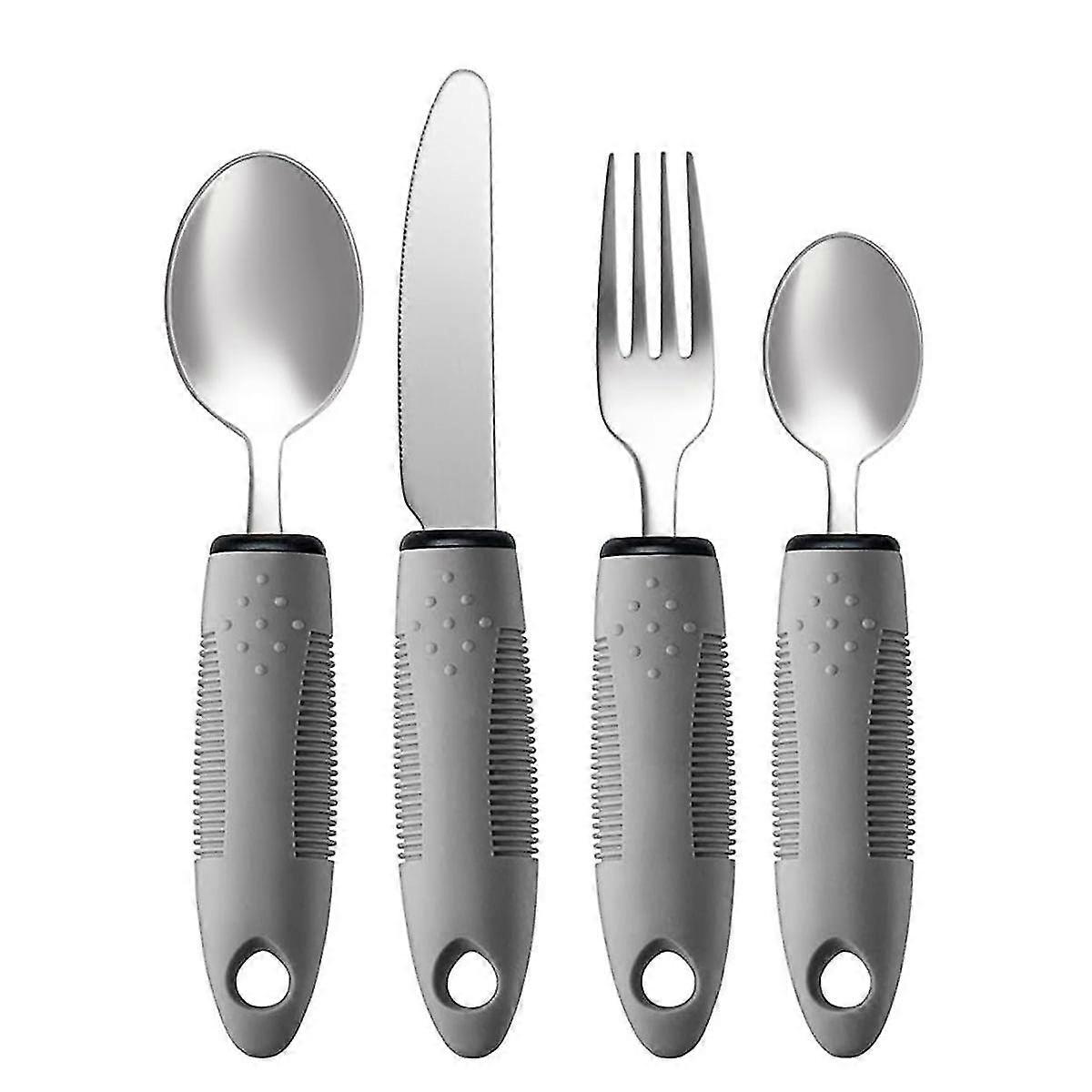Adaptive Utensils Set, Adaptive Utensils 4pcs for Hand Tremors,Elderly, Arthritis,Parkinsons-Built Up Utensils