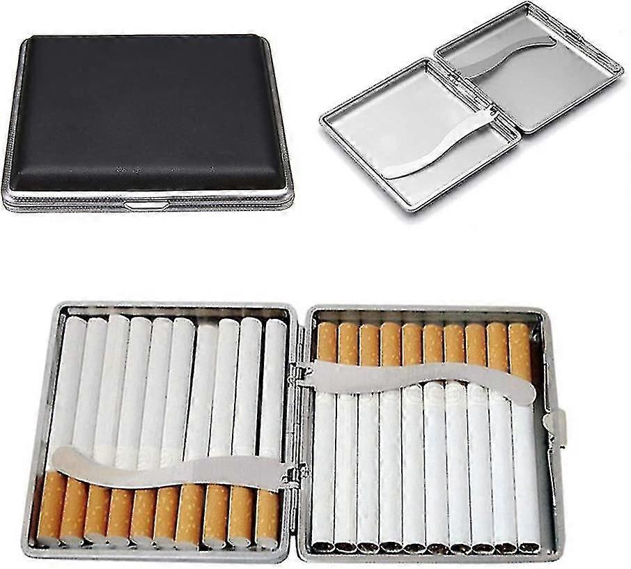 2 Pieces Leather Metal Cigarette Case For 20 Cigarettes (black)