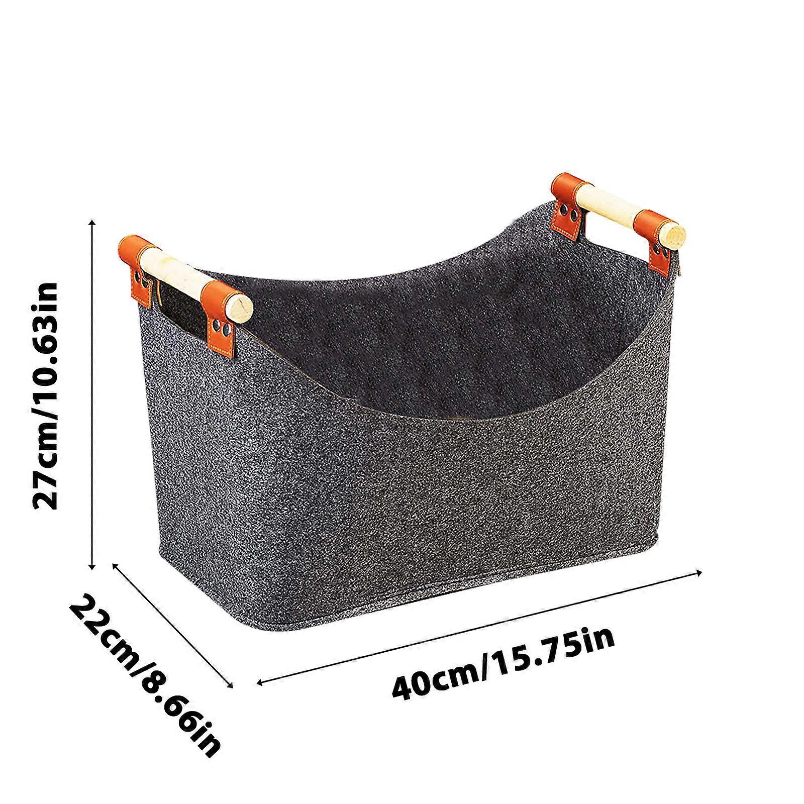 سلال الحطب سلة حطب سميكة جدا سلة كيس حطب كبيرة لموقد الحطب بمقابض خشبية 45 × 32 × 40 سم