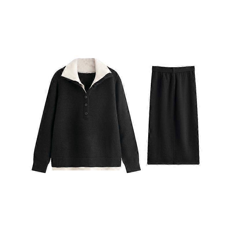 Plus Size Women's Casual Knitted Fake Two Piece Skirt Two Piece Suit