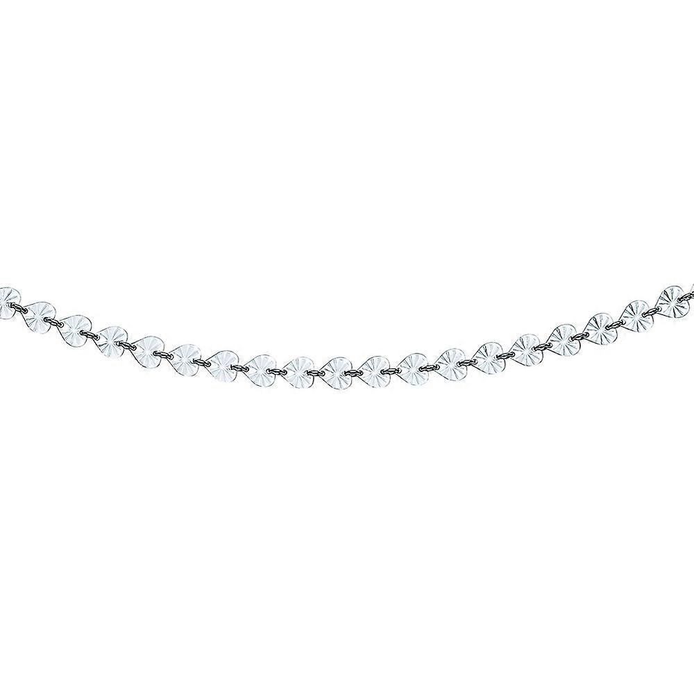 Jewelco London Ladies Sterling Silver Sunburst Sparkly Love Heart Flat Link Forzatina Necklace 6mm 18 inch