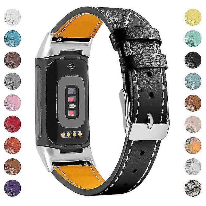 Premium Genuine Leather Adjustable Strap Watch Band for Fitbit Charge 6/5