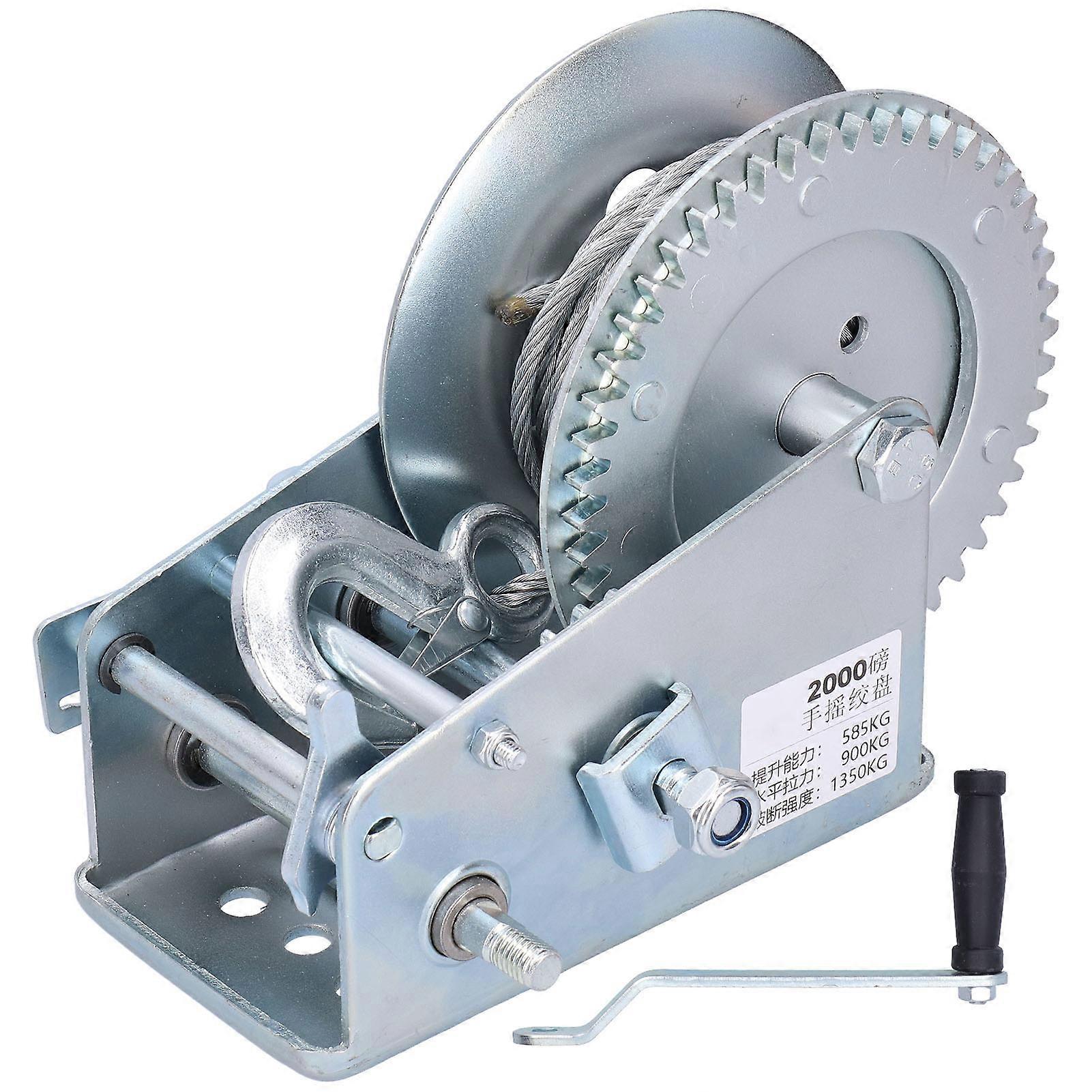 Hand Winch SelfLocking Manual Lifter Trailer with Rubber Handle for Lifting 2000lbs