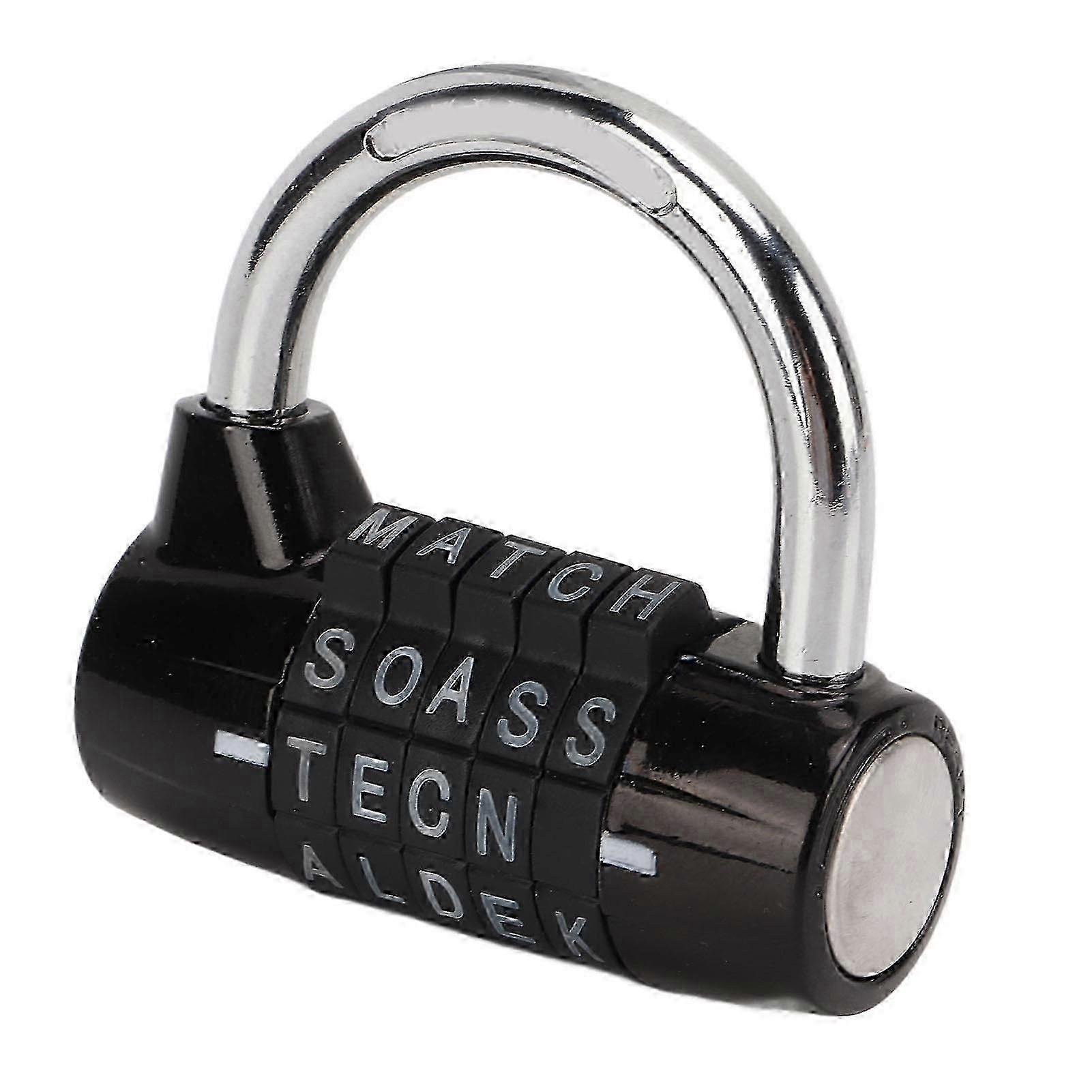 5 Letters Combination Lock Antitheft Zinc Alloy Solid Black Padlock for Gym Suitcase