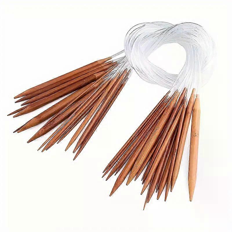 Circular Knitting Needle Set with Smooth Wooden Tip and Transparent Storage Tube -18 Sizes (2mm-10mm)