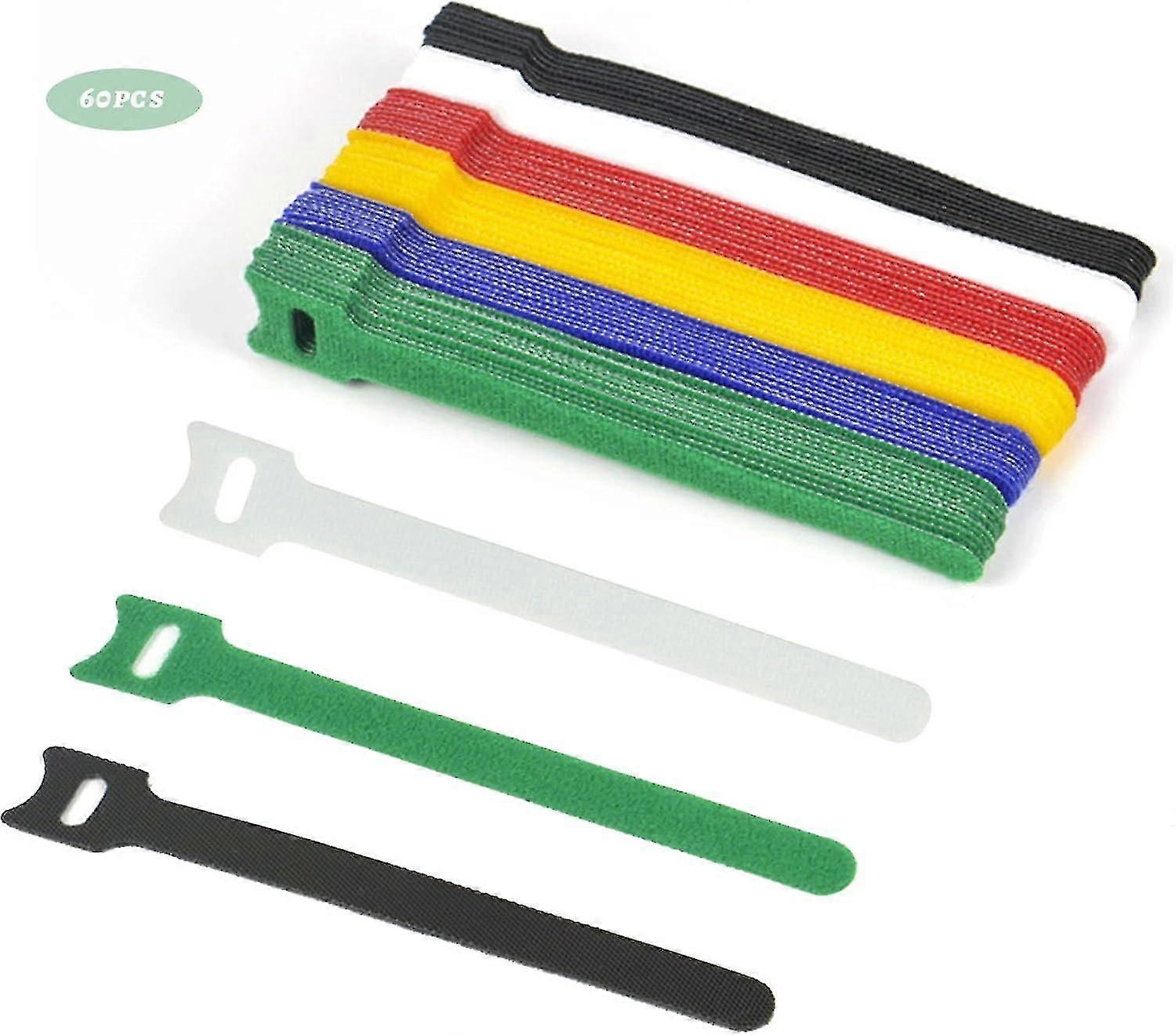 60 Pieces Velcro Cable Ties, Reusable Cable Tie, Adjustable Straps Tidy Wrap Hook and Loop Fastening Wire Ties way Compatible PC Computer Electronics 