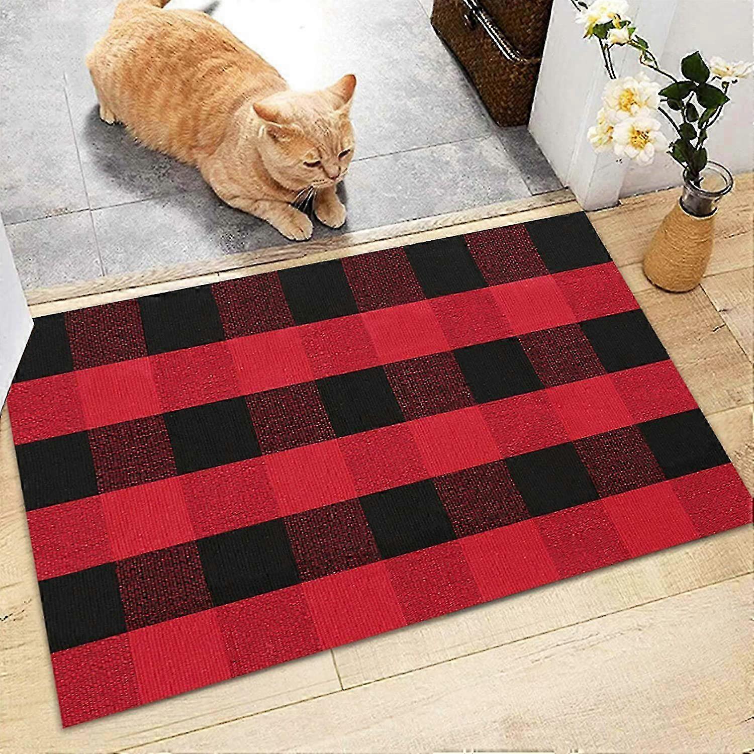 Hand-Woven Cotton Plaid Doormat