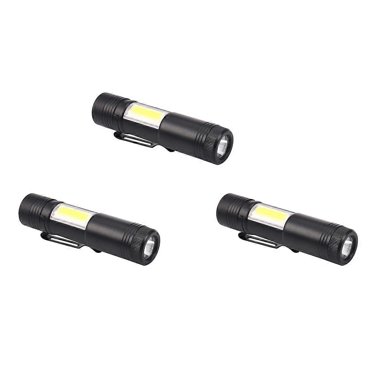 3X New Mini Portable Aluminum Q5 LED Flashlight XPE&COB Work Light Powerful Pen Torch Lamp 4 Modes
