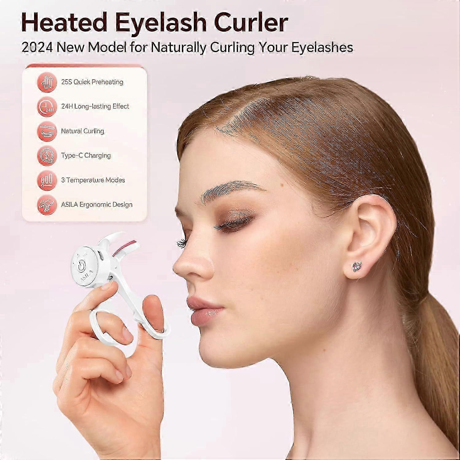 Heated Eyelash Curlers, C-Shaped Natural Curling, Fast Heat up Within 10s, 24 Hours Long Lasting, Rechargeable Electric Eyelash Curler with Type-C, An