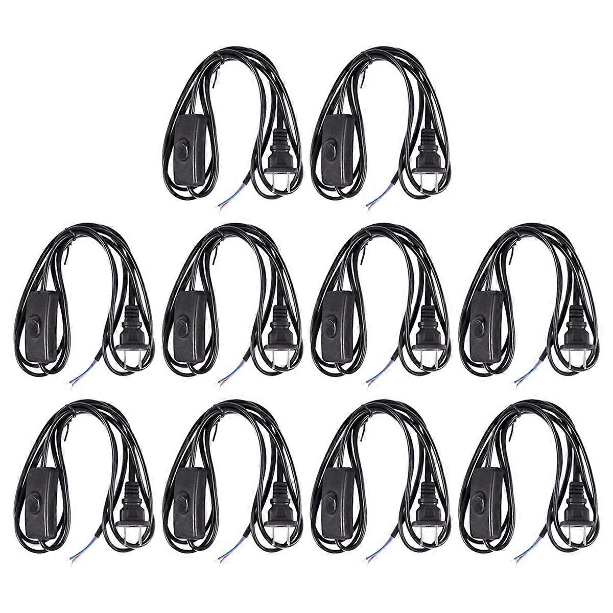 10X US Plug 1.8M Power Cord on/Off Button Switch AC110V 3A AC250V 6A Black