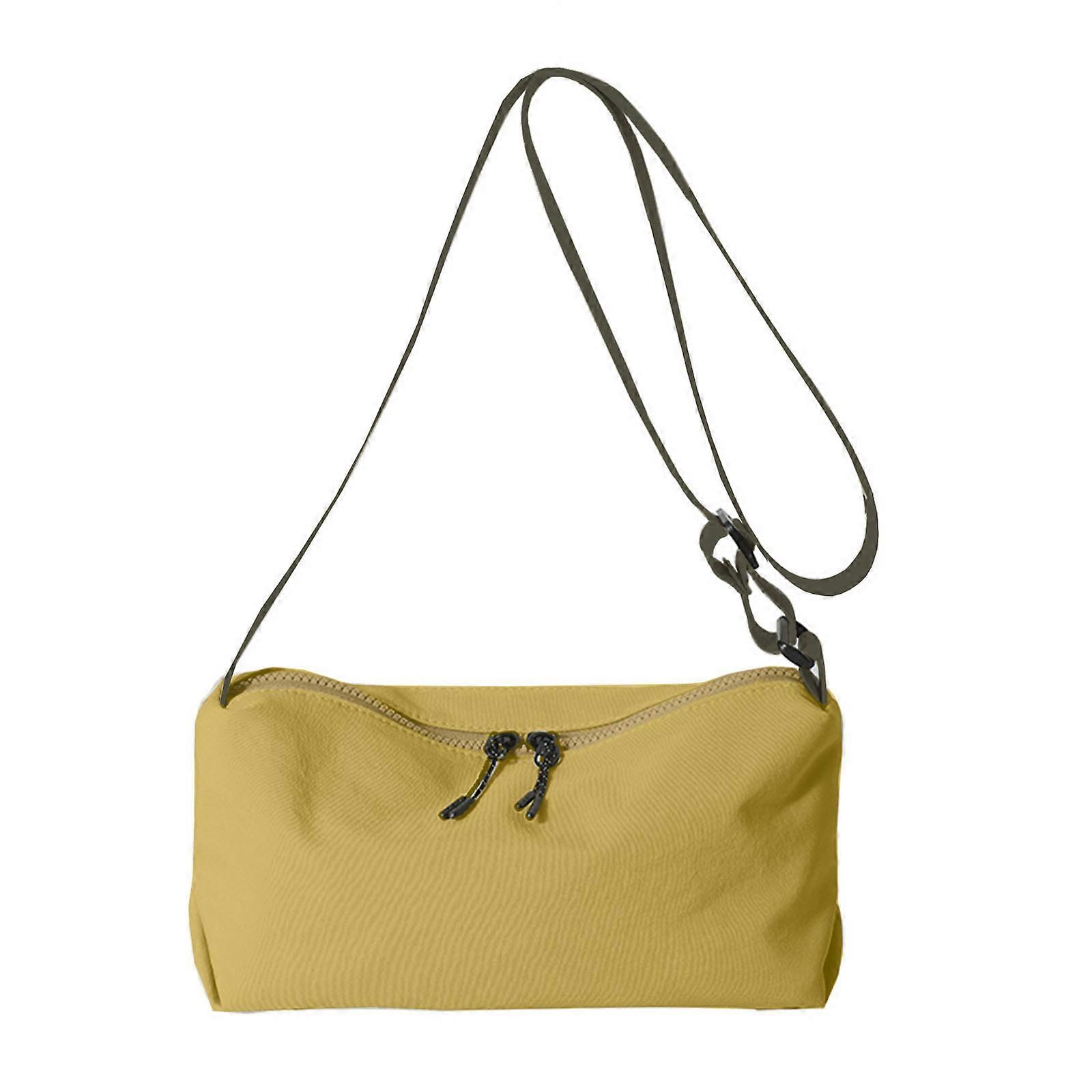 Womens Solid Color Shoulder Bag Multi-function Canvas Casual Bag Large Capacity Crossbody Bag Ladies Messenger Bag Ins  Yellow