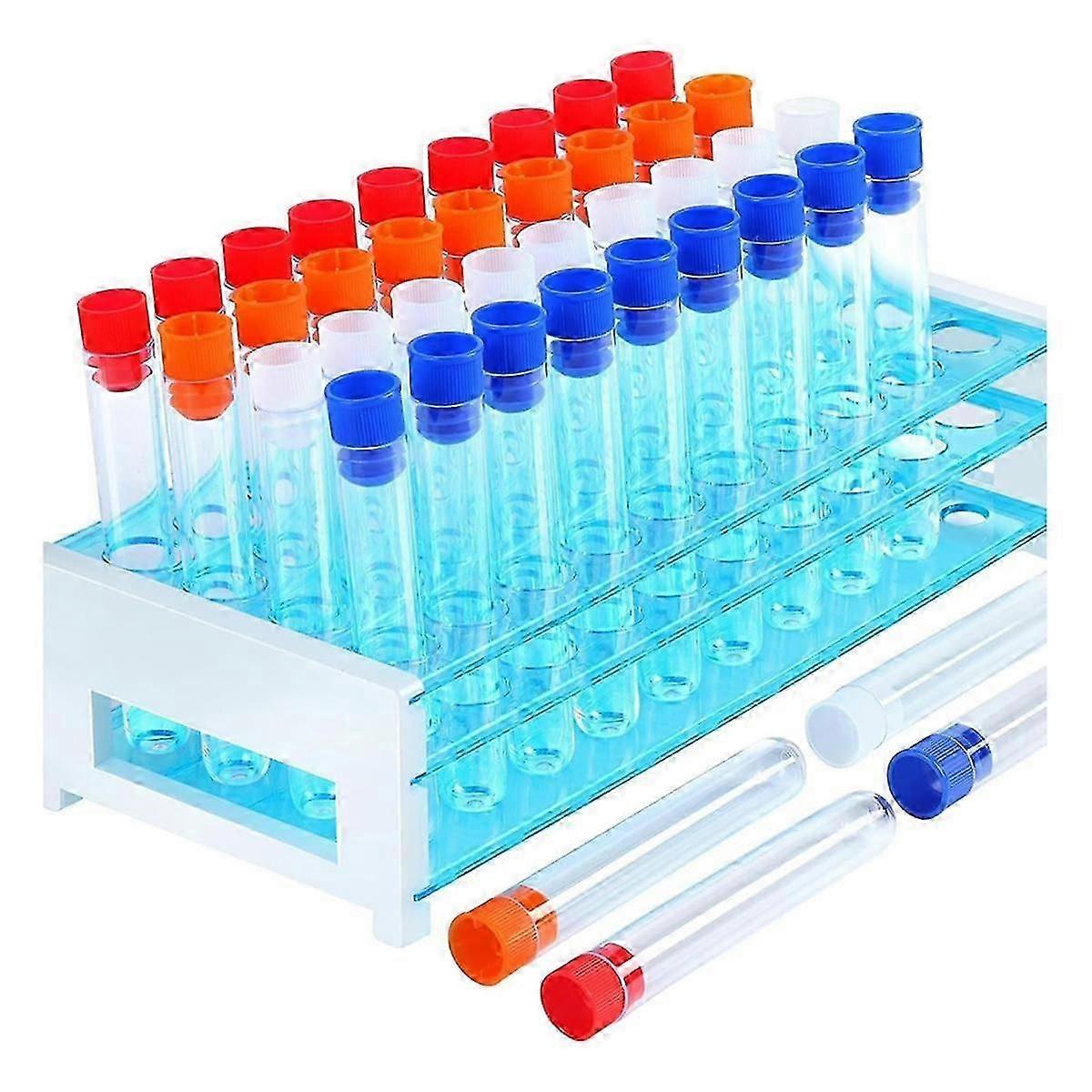 Test Tubes,40Pcs Test Tubes with Rack,Plastic Test Tubes with Caps,Science Tubes and Test Tube Hold