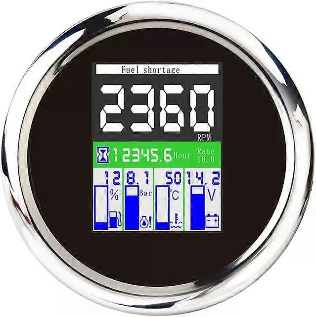 2000 5 in 1 Multi-functional Tachometer Digital Gauge 85MM Fuel Level Water Temp Oil Pressure 0~10 Bar With Alarm 12V/24V