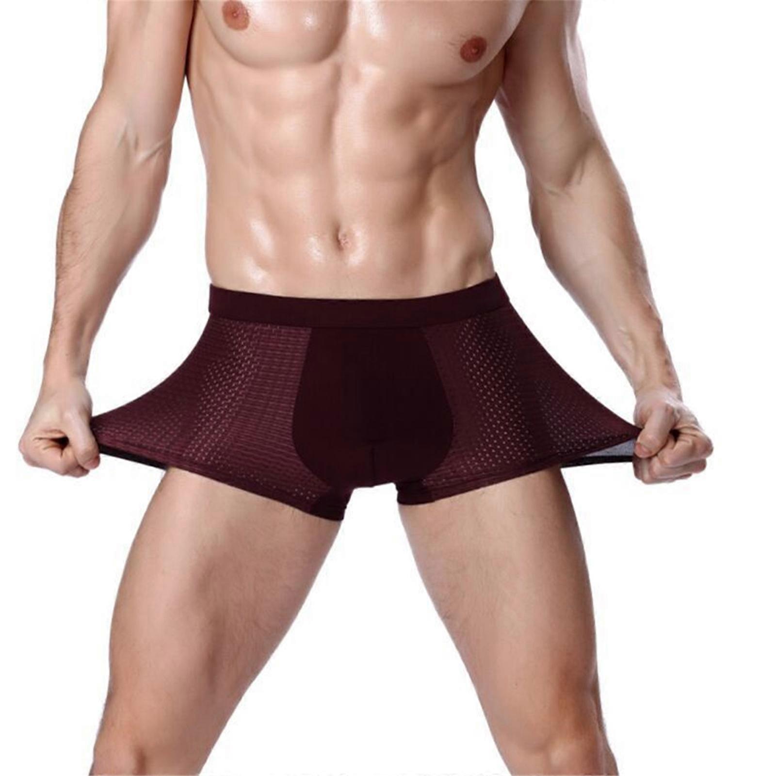 Men's Breathable Mesh Boxer Briefs with U Convex Pouch Design Elastic Waistband Quick Dry Underwear Shorts Underpants Jujube red XL