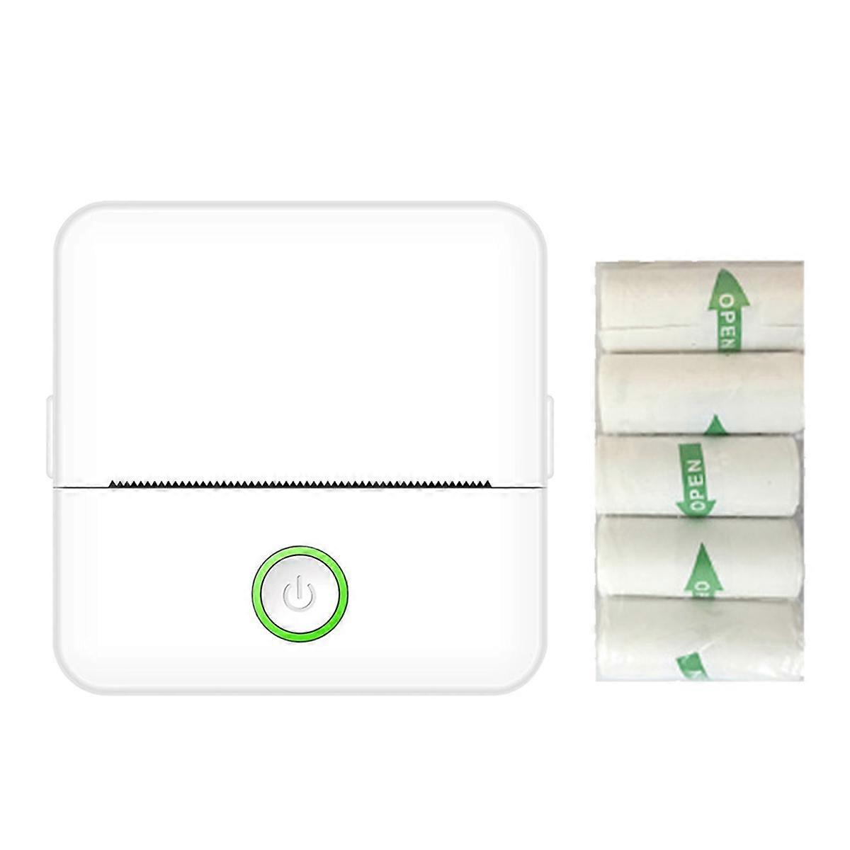 Mini Printer Sticker Maker Bluetooth Connection for Cell Phones, Tablets with 5 Rolls of Self-Adhesive Printing PaperWireless Inkless Pocket Printer