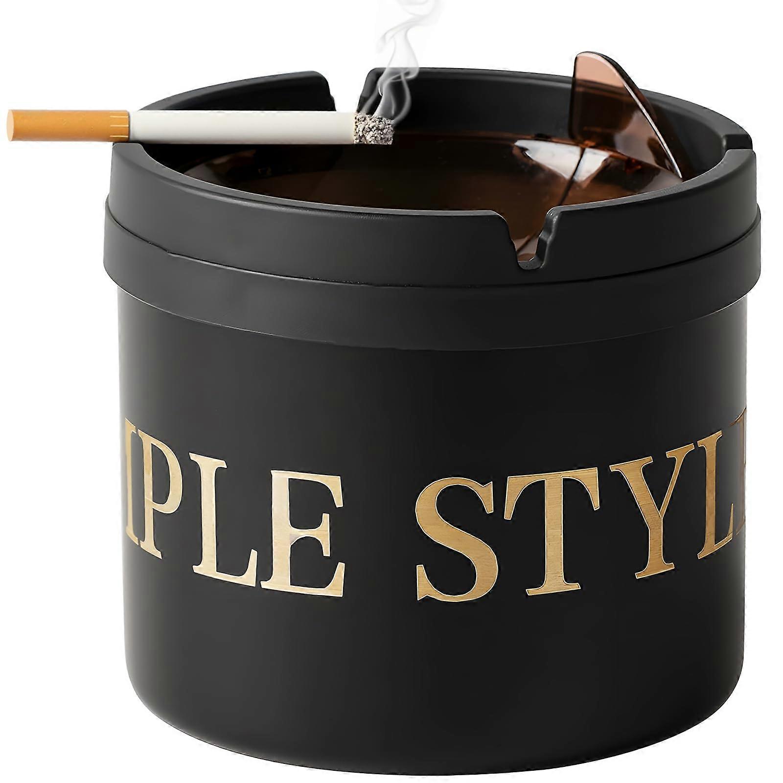 Stainless Steel Covered Windproof Black Ashtray for Indoor Use