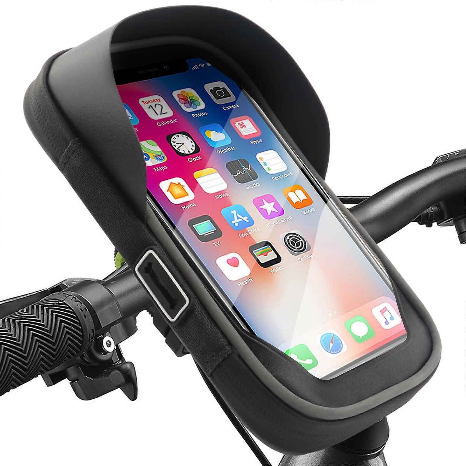 Bike Phone Handlebar Bag Waterproof Front Frame Bag With Sun Visor Rain Cover TPU Touch Screen Handlebar Mount