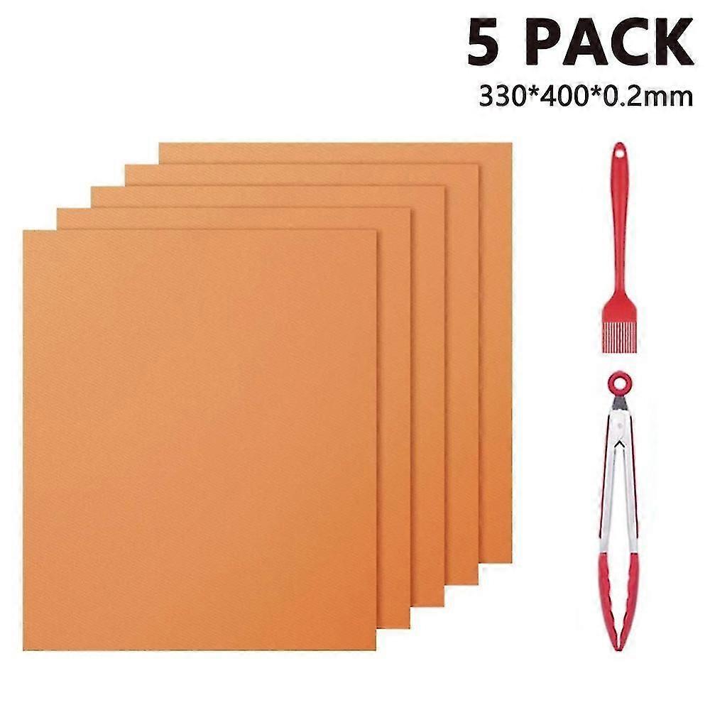 Grill Mat Set Of 5 Non Stick Mats Reusable Comes With Clip And Brush