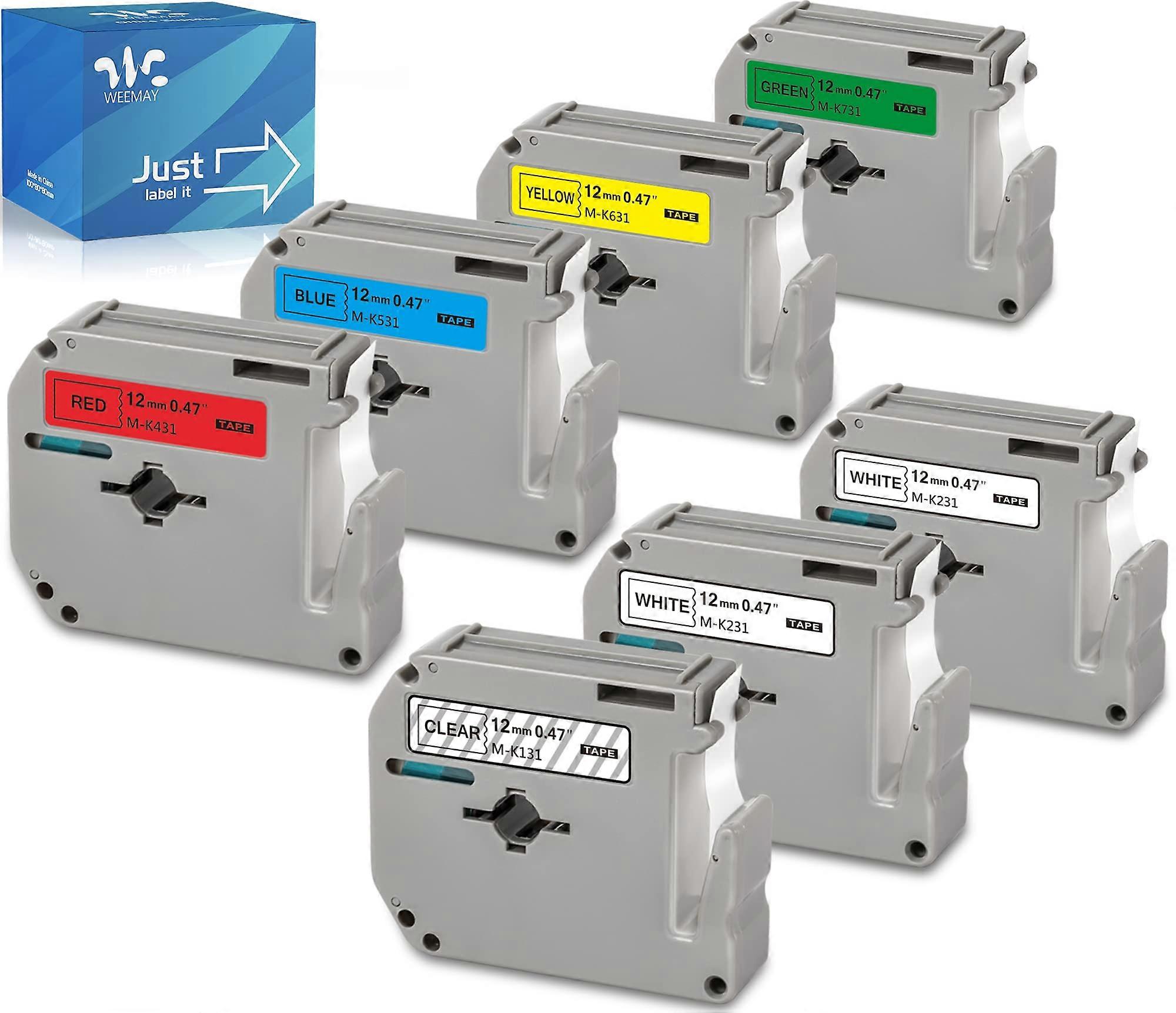 7 Pack Label Maker Tape Compatible with Brother M-K231 MK131 MK431 MK531 MK631 MK731 12mm 0.47 Inch for P-Touch PTM95 PT-90 PT-80 PT-70 PT-65 PT-45M
