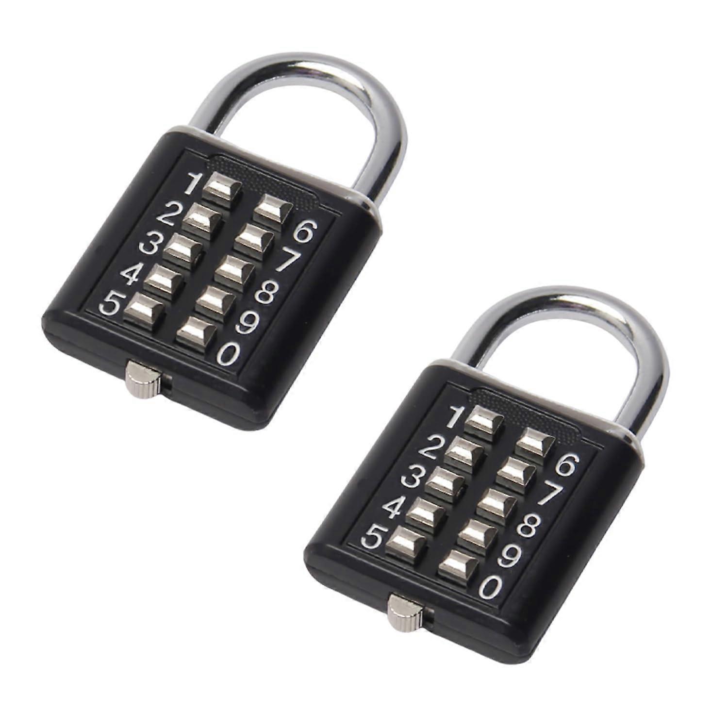 2Pcs 10-Digit Combination Padlock Push Button Lock Locker for Gym, Case, Drawer, Toolbox Black